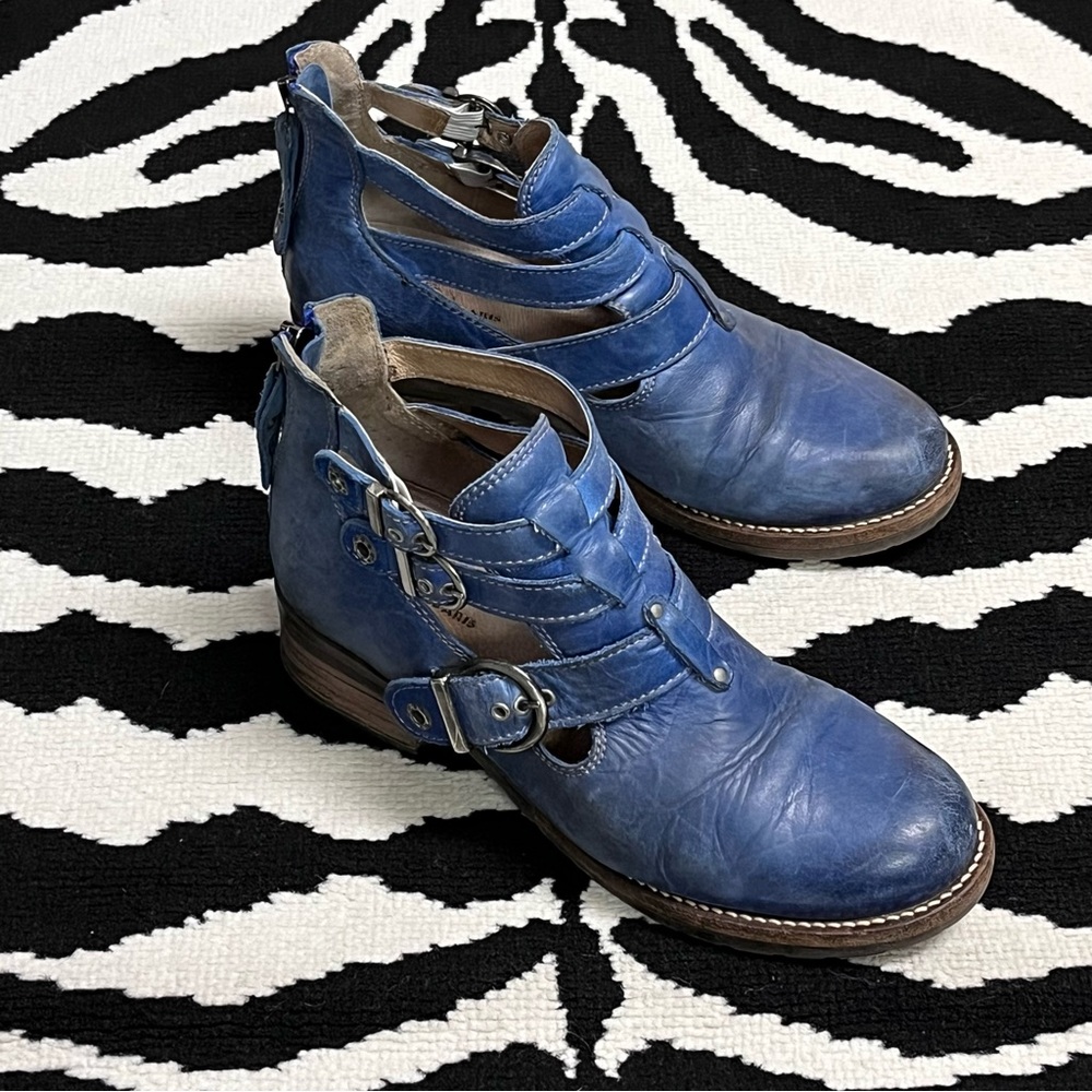 Dromedaris Kelsy Cobalt Blue Leather Buckle Ankle Boots Size 40 - Picture 2 of 12